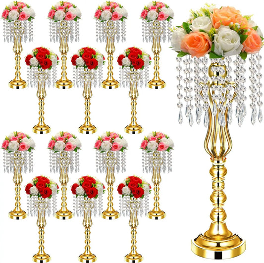 1pc Wedding Table Centerpiece, Centerpiece Vase with Chandelier, Tall Crystal Vase, Party Home Decor, Gold, 21.3 Inch Good Vibrations