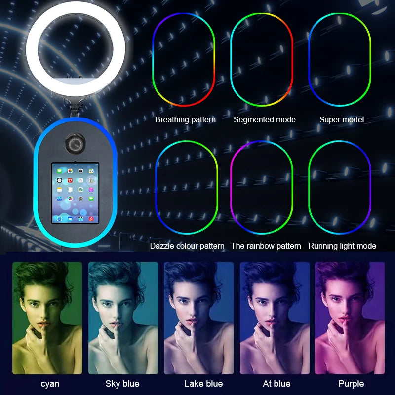 Hot Sale 10.2" 11" 12.9" iPad photo booth stand Selfie Photo Booth Shell for Ipad and DSLR with Ring Light for Birthday Party Good Vibrations