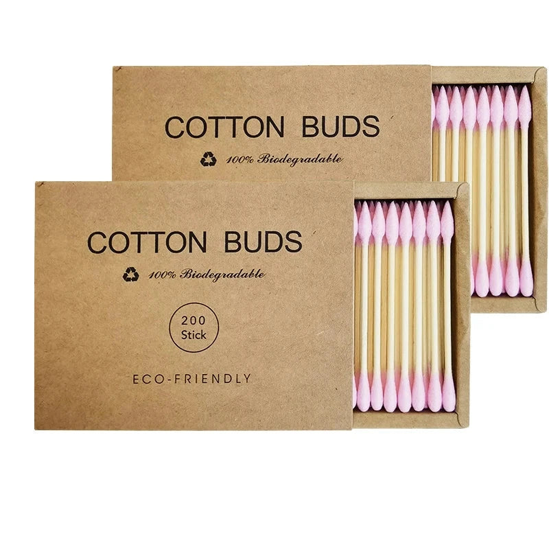 Two boxes of bamboo cotton swabs 400 pcs, organic wooden cotton swabs, suitable for make-up, cleaning wounds, cleaning dirt Good Vibrations