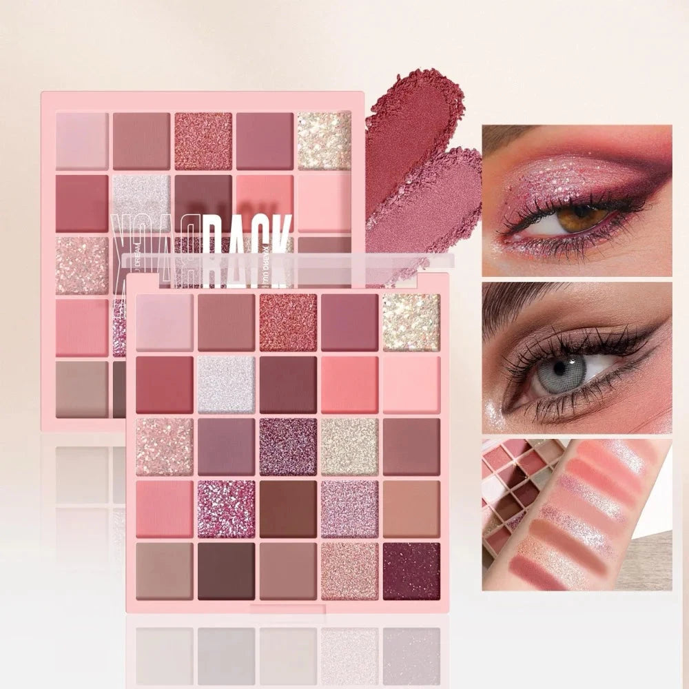 25-Color Eyeshadow Palette – Matte & Shimmer, Neutral Browns & Grays, Eye/Face Use, Contour, Brighten, Vegan, Certified, Unisex Good Vibrations