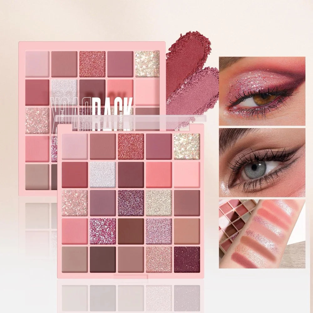 25-Color Eyeshadow Palette – Matte & Shimmer, Neutral Browns & Grays, Eye/Face Use, Contour, Brighten, Vegan, Certified, Unisex Good Vibrations