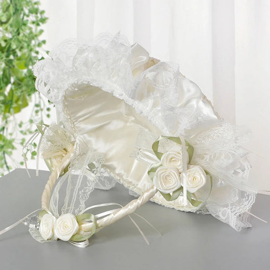 Wedding Supplies White Lace Flower Basket Silk Cloth Clusters of Rosettes Throwing Petal Flower Basket Girl Flower Baske Good Vibrations