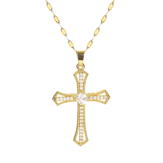 Religious Cross Necklace For Women Men Stainless Steel Chain Necklaces Christian Pendant Collar Pray Baptism Christmas Gift Good Vibrations