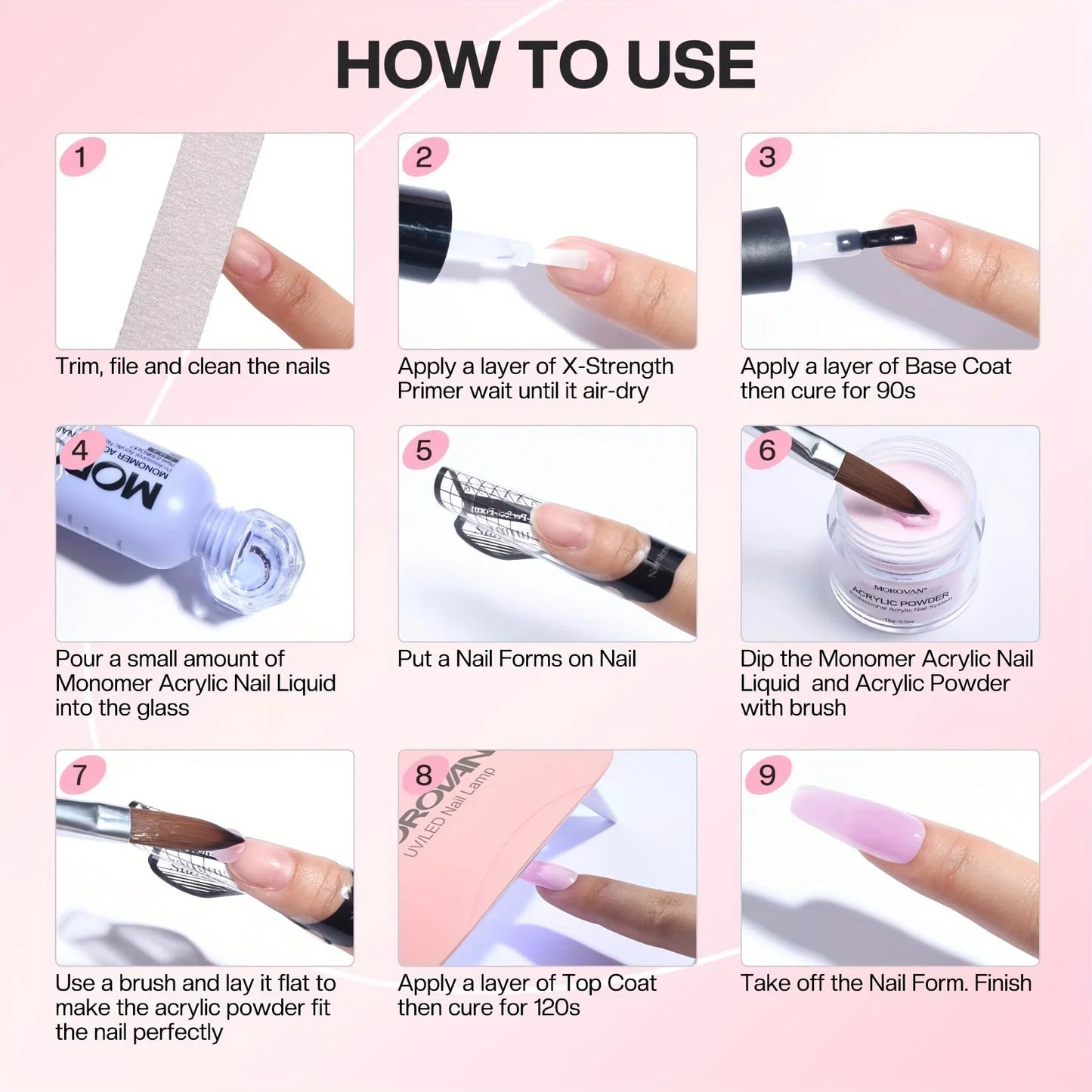 3-in-1 Beige Pink Acrylic Nail Powder Quick Drying Odorless Non-Toxic Easy Blend No Nail Lamp Needed Gift for Women and Girls Good Vibrations