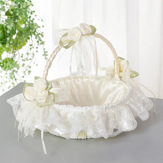 Wedding Supplies White Lace Flower Basket Silk Cloth Clusters of Rosettes Throwing Petal Flower Basket Girl Flower Baske Good Vibrations