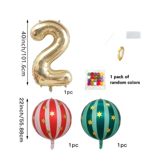 Carnival Birthday Party Decor, 4D & 0‑9 Gold Foil Number Balloons with Ribbons, for Circus Vintage Party Anniversary Good Vibrations