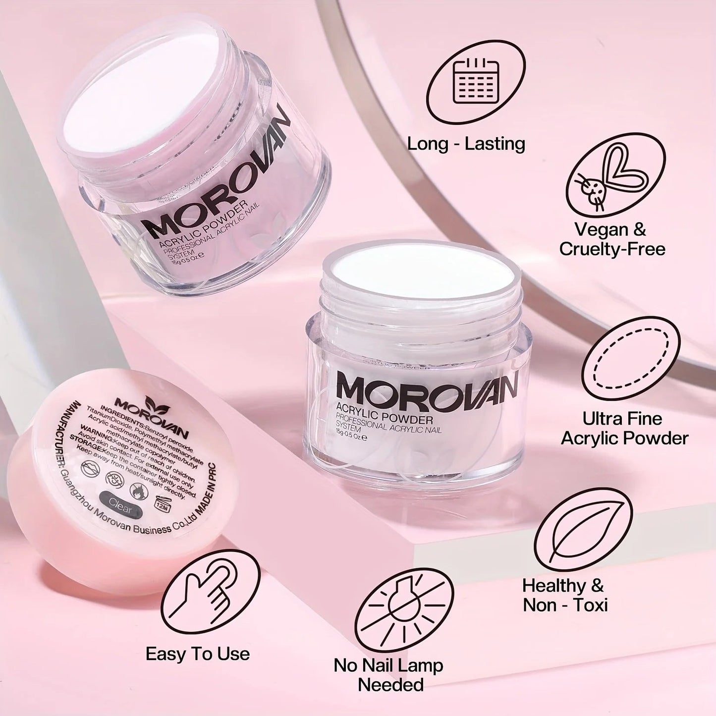 3-in-1 Beige Pink Acrylic Nail Powder Quick Drying Odorless Non-Toxic Easy Blend No Nail Lamp Needed Gift for Women and Girls Good Vibrations