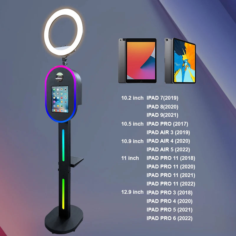 Hot Sale 10.2" 11" 12.9" iPad photo booth stand Selfie Photo Booth Shell for Ipad and DSLR with Ring Light for Birthday Party Good Vibrations
