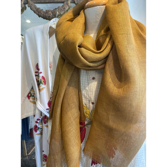 Soft Gold Linen Women's 75x200cm Solid Scarf Sun Protection Veil Good Vibrations