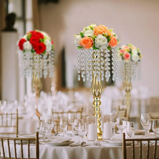 1pc Wedding Table Centerpiece, Centerpiece Vase with Chandelier, Tall Crystal Vase, Party Home Decor, Gold, 21.3 Inch Good Vibrations