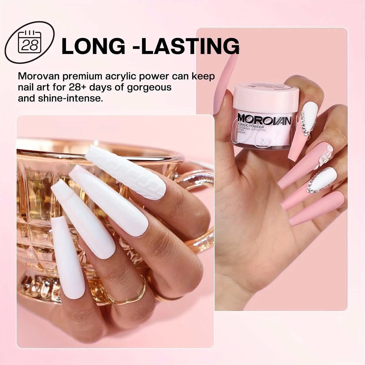 3-in-1 Beige Pink Acrylic Nail Powder Quick Drying Odorless Non-Toxic Easy Blend No Nail Lamp Needed Gift for Women and Girls Good Vibrations