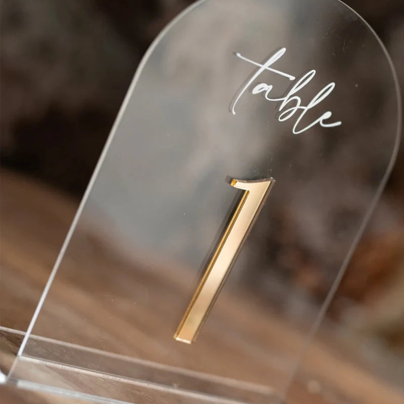 Arch Acrylic Table Numbers Clear Acrylic gold Sign,Golden Plexi Table Numbers,Luxury Wedding Table Decor Centerpieces Decoration Good Vibrations