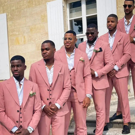Custom Made Men Suits Rose Gold Groom Tuxedos Peak Lapel Groomsmen 3 Pieces Set ( Jacket + Pants + Vest + Bow Tie ) D411 Good Vibrations