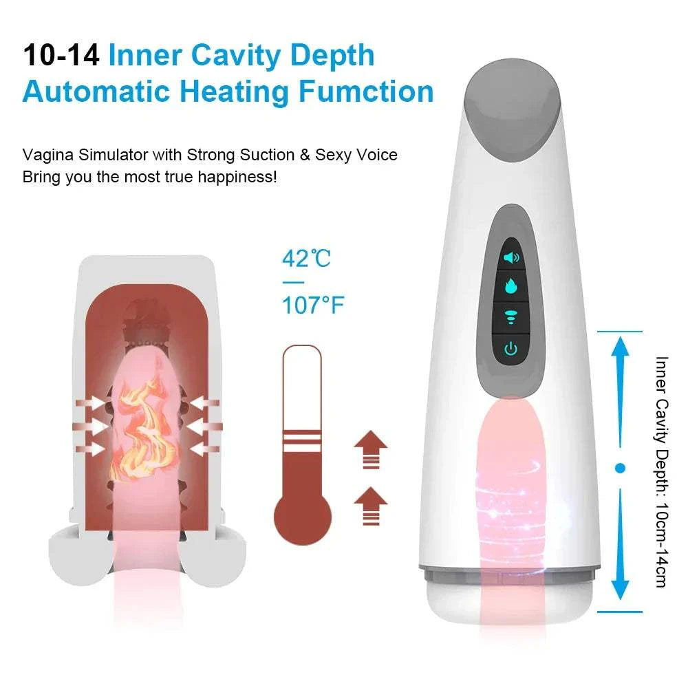 Automatic male masturbator with heating, strong suction, and inner cavity depth display for realistic experience.