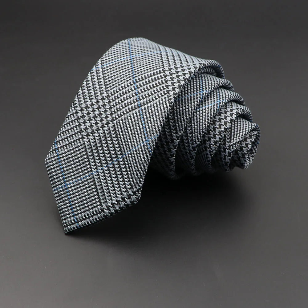 Mens Ties 6cm Classic Cotton Handmade Skinny Grey Plaid Neckties Striped Narrow Collar Slim Cashmere Casual Tie Accessories Gift Good Vibrations