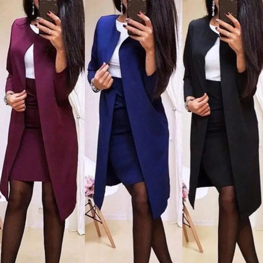 New Sexy Formal Dress Suits Women Long Blazer Jacket+Sheath O-Neck Mini Dress Office Wear 2 Piece Female Sets Women Set Dress Good Vibrations