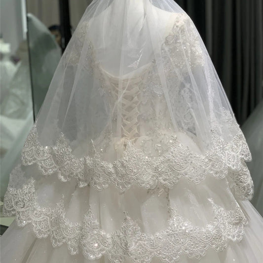 Latest Fashion Ivory/White 2-Layer Short Bridal Veil with Tulle Lace Trim Wedding Accessories Bridal Headdress Good Vibrations