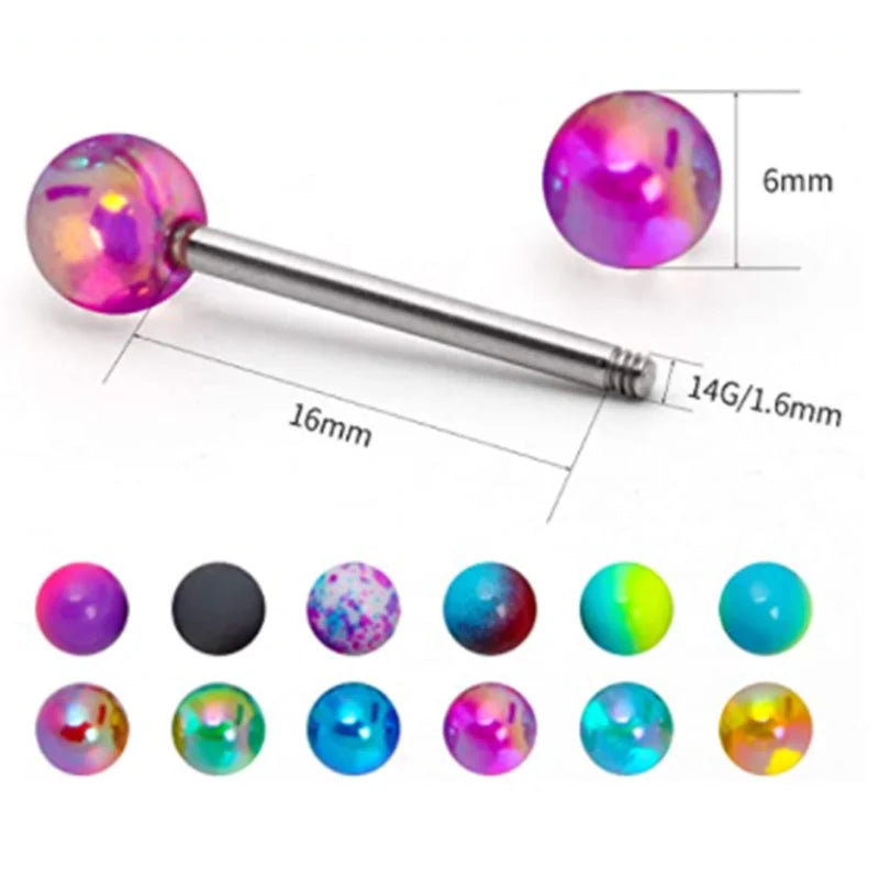 6PCS Stainless Steel Glorious Tongue Ring Bulk 14G Nipple Piercing Bar Lot Glitter Tongue Piercing Set Barbell Piercing Jewelry Good Vibrations Adult Super Store