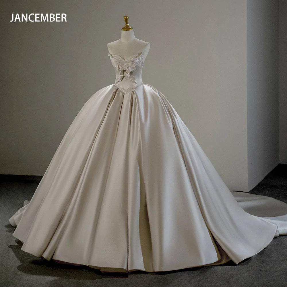 Satin Beaded Appliqued Bow Long Tail Bridal Ball Gown Wedding Dress Sfy184 Good Vibrations