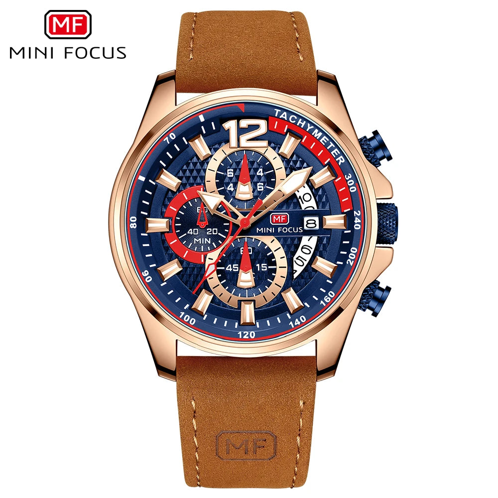 MINI FOCUS MF0350G MF 0350 Fashion Men`s Wristwatches Quartz Clock Leather Strap Waterproof Luminous Hands Watches for Men Reloj Good Vibrations