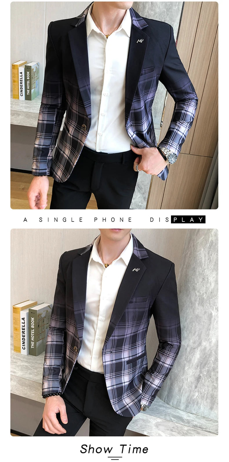 Blazer Men Boutique Fashion Plaid Men's Slim Casual Suit Jacket Male Ball Social Blazer Suit Coat Host Clothing Good Vibrations