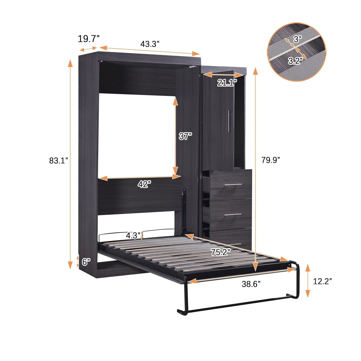 Gray Twin Size Murphy Bed With Wardrobe and Drawers Folded Into a Cabinet With Storage Product Category Murphy Beds Good Vibrations