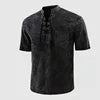 Men's Pirate Shirt Steampunk Retro Lace-Up Shirt Medieval T-Shirts Casual Tunic Tops Tee Gothic Halloween Costume Good Vibrations
