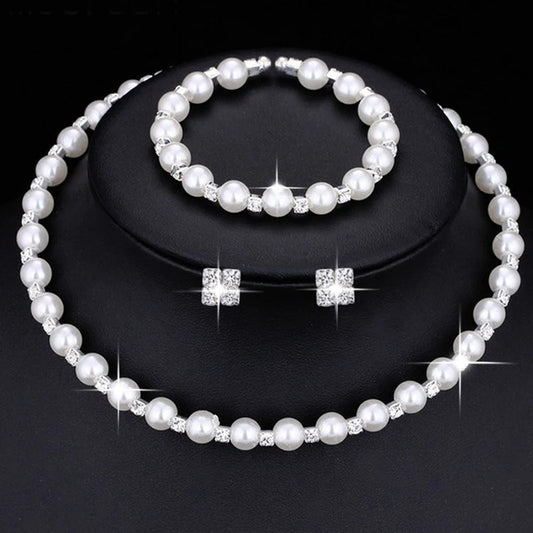 Wedding Bridal Jewelry Set String of Pearls Prom Silver Color Crystal Bracelet Necklace Earrings for Women jewellery sets Good Vibrations Adult Super Store