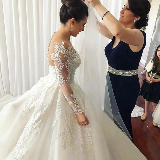 Elegant Vestidos De Noiva Plus Size Wedding Dress Customized Long Sleeve Svatební šaty Ball Gown Lace Cвадебное платье Good Vibrations