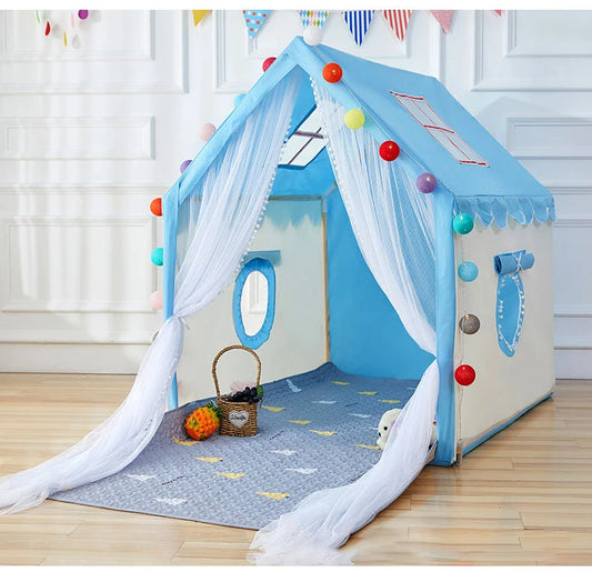 Children's Indoor Play Toys Teepee Luxury Princess Castle Playhouse Bed Wooden House Shaped Tent for Kid Good Vibrations