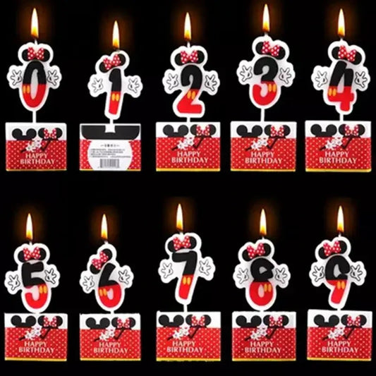 Hot Happy Birthday Number 0-9 Candles Cartoon Mickey Minnie Mouse Candle Cake Cupcake Topper Party Decoration Supplies DIY Gifts Good Vibrations