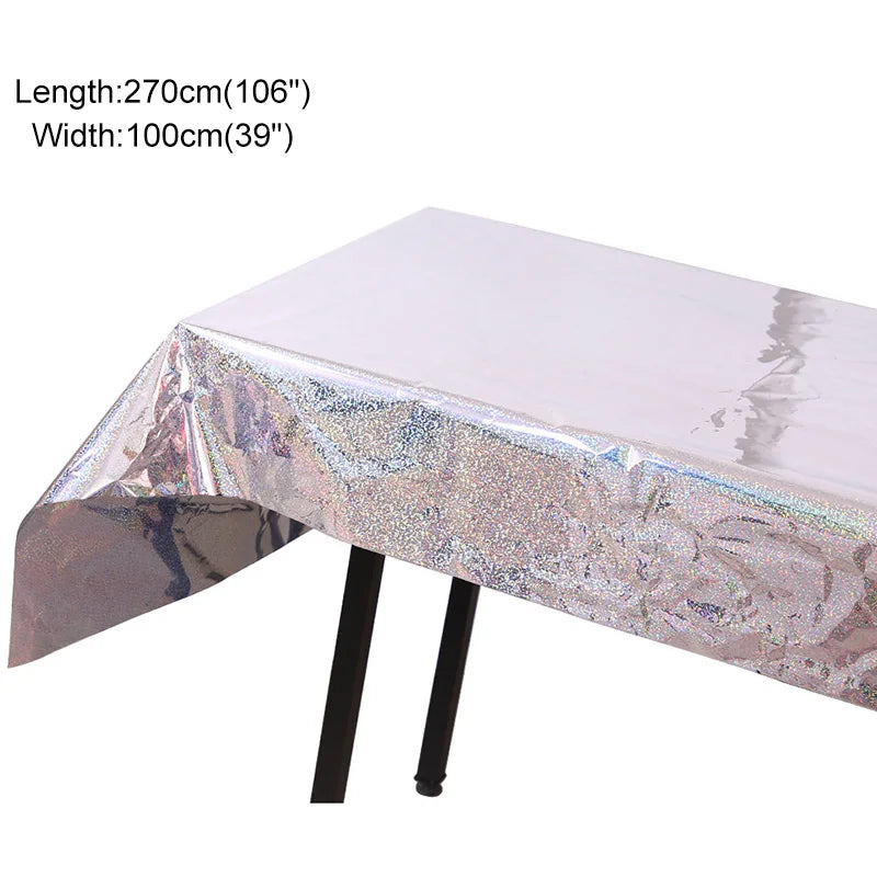 Disposable Party Glitter Table Cloth Birthday Rectangular Tablecloth Wedding Birthday Table Cloth Rectangular PVC Waterproof Good Vibrations