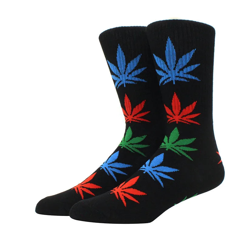 1 pair Men's Fashion Business Weed Hemp Cotton Socks Street Fashion Skateboard Couple Girls Harajuku Trend Socks Give Men a Gift Good Vibrations Adult Super Store