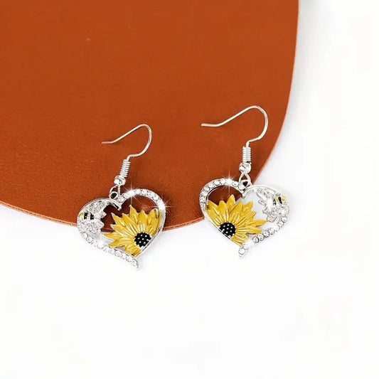 FCJ Cute Lady Animal Bee Sunflower Heart Earrings Fashionable Sunflower Heart Design for Women Good Vibrations