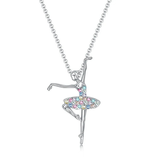 Crystal Charm Color Zircon Choker Dancing Girl Ballerina Dancer Pendant Necklace Jewelry Gift for Ballet Girls Women Good Vibrations