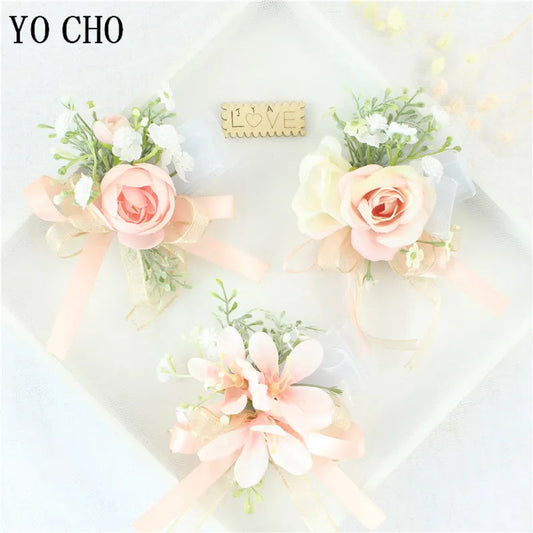 Wedding Groom Boutonniere Bride Bridesmaid Women Hand Wrist Flower Silk Rose Boutonniere Buttonhole for Marriage Party Flower Good Vibrations