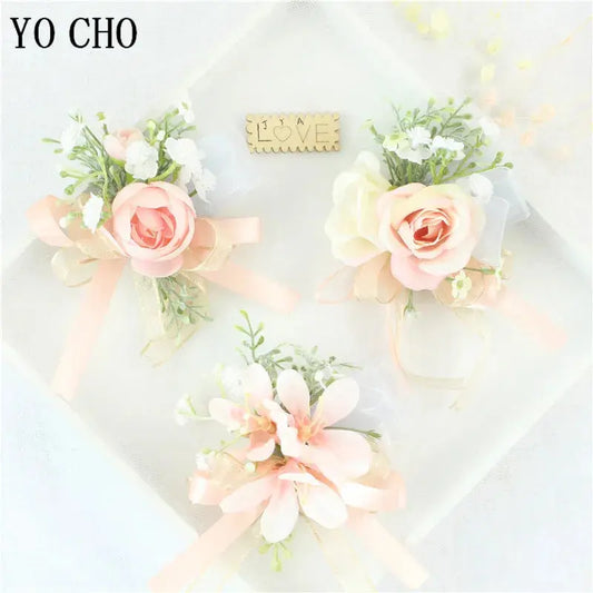 Wedding Groom Boutonniere Bride Bridesmaid Women Hand Wrist Flower Silk Rose Boutonniere Buttonhole for Marriage Party Flower Good Vibrations