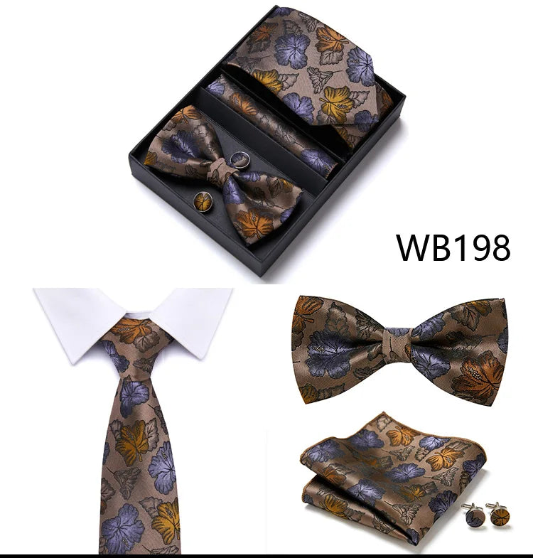Tie For Men Formal Dress Tuxedo NeckTie Handkerchief Bow Tie Set PlaisyParty Groom Wedding Butterfly Bowtie In Box Good Vibrations