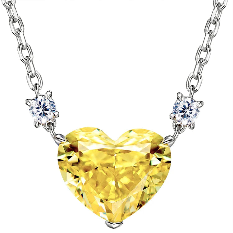 Rochime Heart Cut pink Yellow Gemstone Pendant Necklace 925 Sterling Silver Gold Plated 5a Zircon Jewelry for Women Good Vibrations