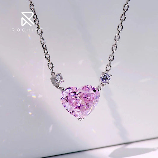 Rochime Heart Cut pink Yellow Gemstone Pendant Necklace 925 Sterling Silver Gold Plated 5a Zircon Jewelry for Women Good Vibrations