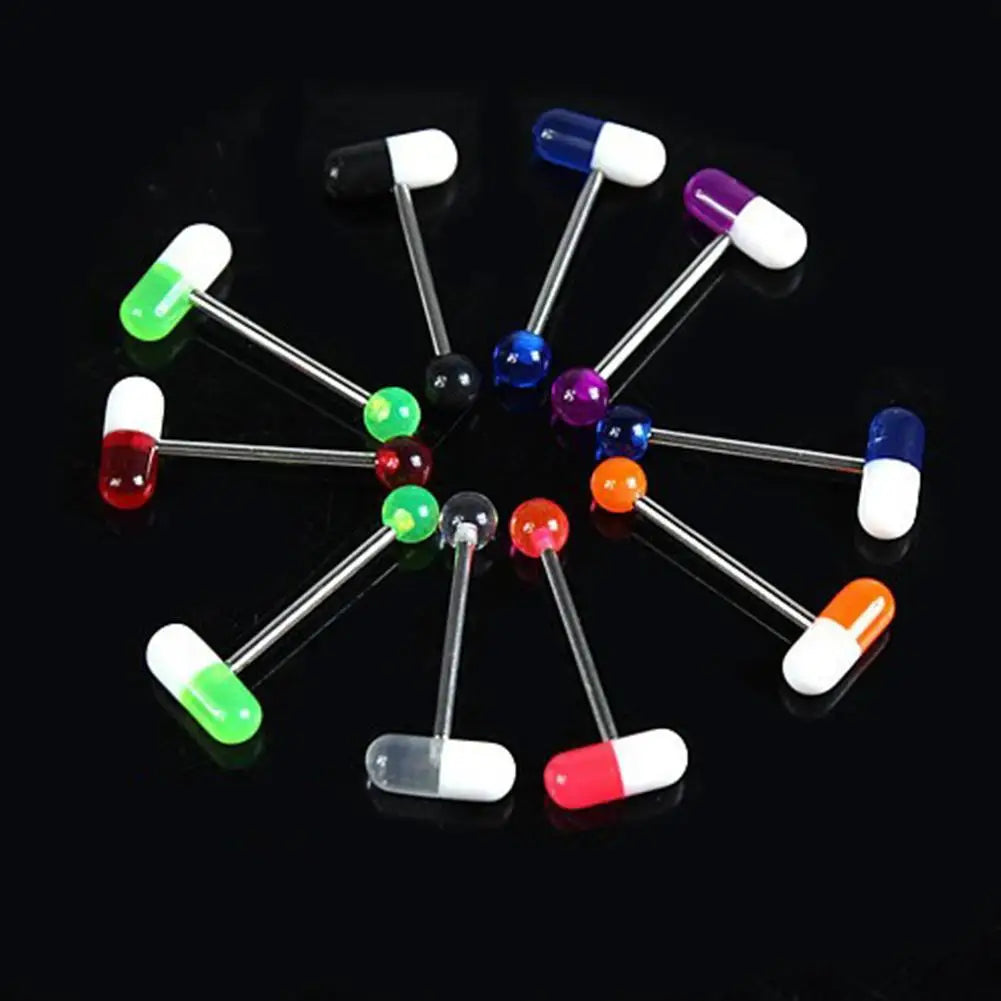 10pcs/lot Colorful Capsule Tongue Rings Acrylic Pill Tongue Piercing Steel Punk Body Piercing Rings Jewelry Decor Gifts Good Vibrations Adult Super Store