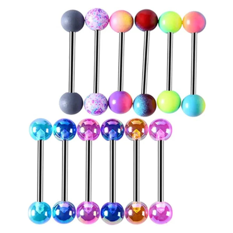 6PCS Stainless Steel Glorious Tongue Ring Bulk 14G Nipple Piercing Bar Lot Glitter Tongue Piercing Set Barbell Piercing Jewelry Good Vibrations Adult Super Store