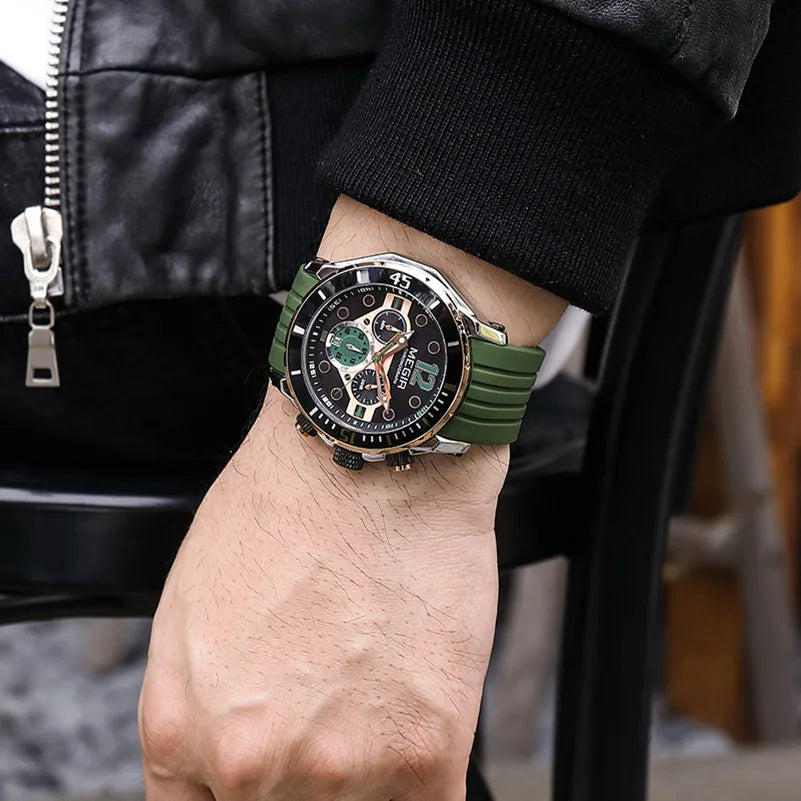 MEGIR 2206 Men's Luxury Sport Quartz Chronograph Watch Waterproof Silicone Band Calendar Stopwatch Luminous Fashion Business Good Vibrations