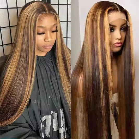 P4/27 Highlight Color Lace Front Straight Wig Raw Indian Hair Honey Blonde 5x5 HD Lace Frontal Human Hair Wigs for Women Good Vibrations