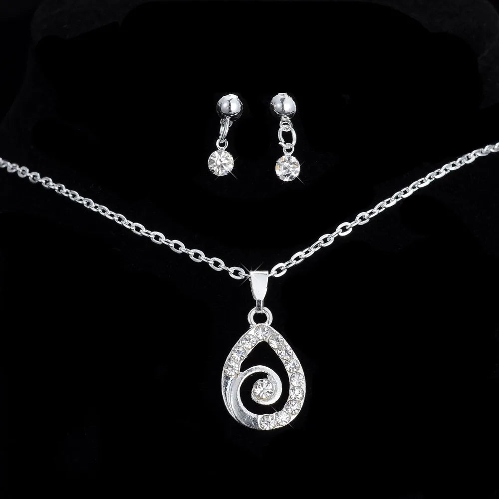 Women's Silver Color Fashion Wedding Jewelry Luxury Crystal Pearl Necklace/Bracelet/Ring/Earrings Ladies Jewelry Sets for Bridal