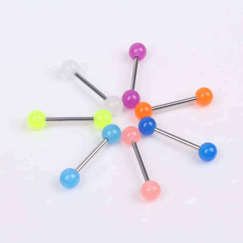 6PCS Stainless Steel Glorious Tongue Ring Bulk 14G Nipple Piercing Bar Lot Glitter Tongue Piercing Set Barbell Piercing Jewelry Good Vibrations Adult Super Store