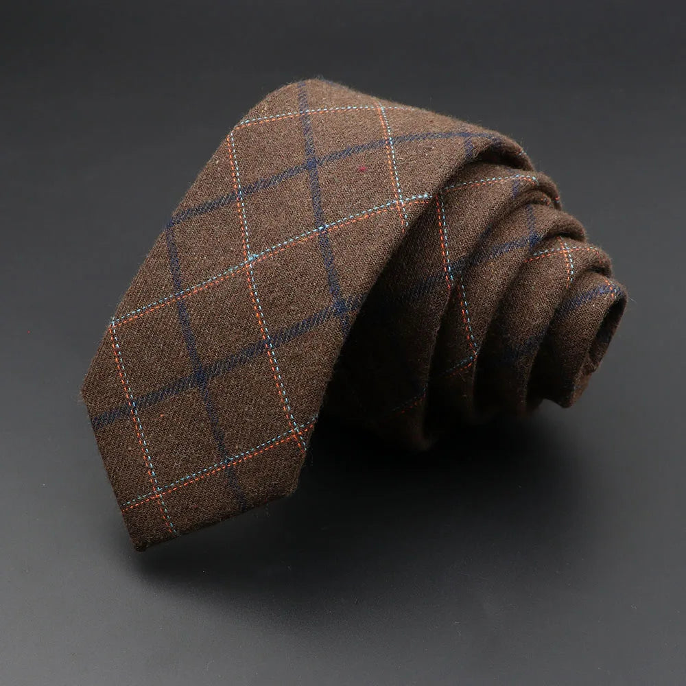 Mens Ties 6cm Classic Cotton Handmade Skinny Grey Plaid Neckties Striped Narrow Collar Slim Cashmere Casual Tie Accessories Gift Good Vibrations