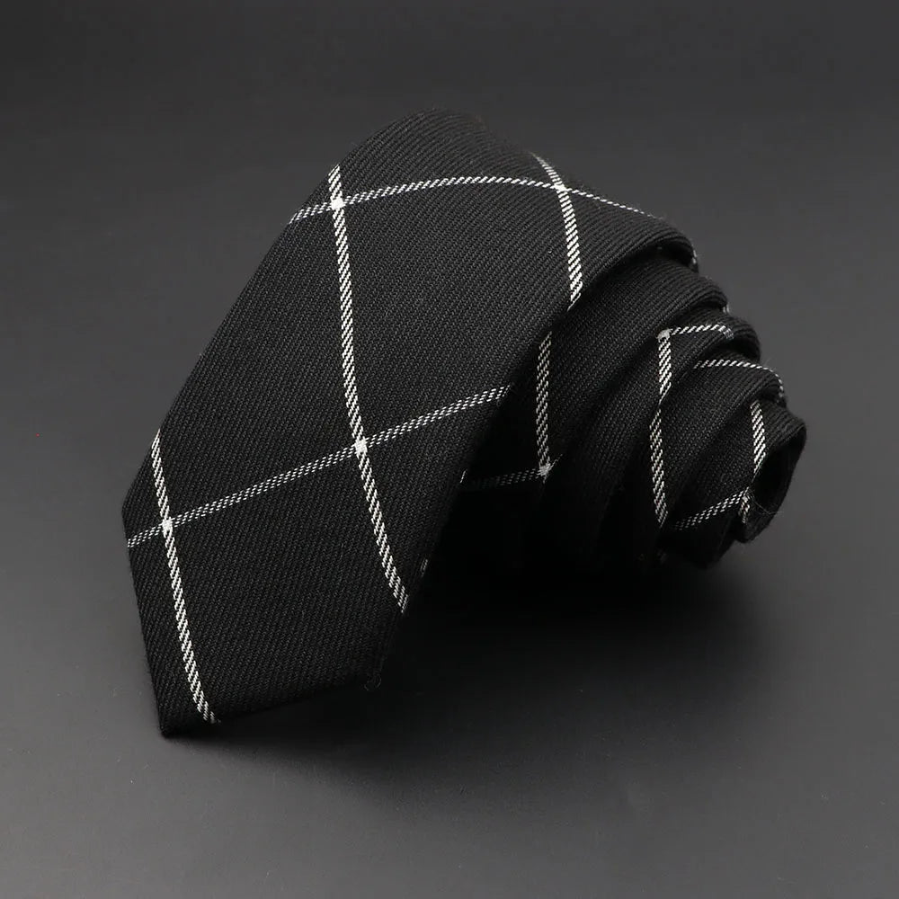 Mens Ties 6cm Classic Cotton Handmade Skinny Grey Plaid Neckties Striped Narrow Collar Slim Cashmere Casual Tie Accessories Gift Good Vibrations