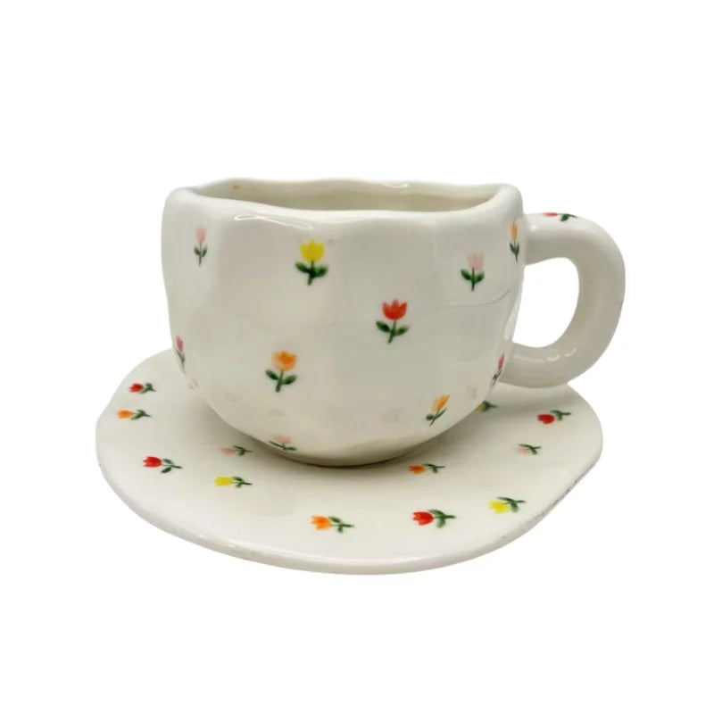 Factory New Design Handmade Ceramic Coffee Mugs Floating Point Ceramic Diner Mug Modern Design Cup With Cookie Handle Good Vibrations