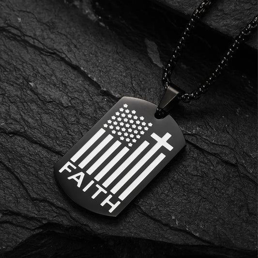 Bible Cross Necklace Dog Tag Pendant Inspiring Strengthening Courage Scripture Necklaces for Men Religious Jewelry Good Vibrations